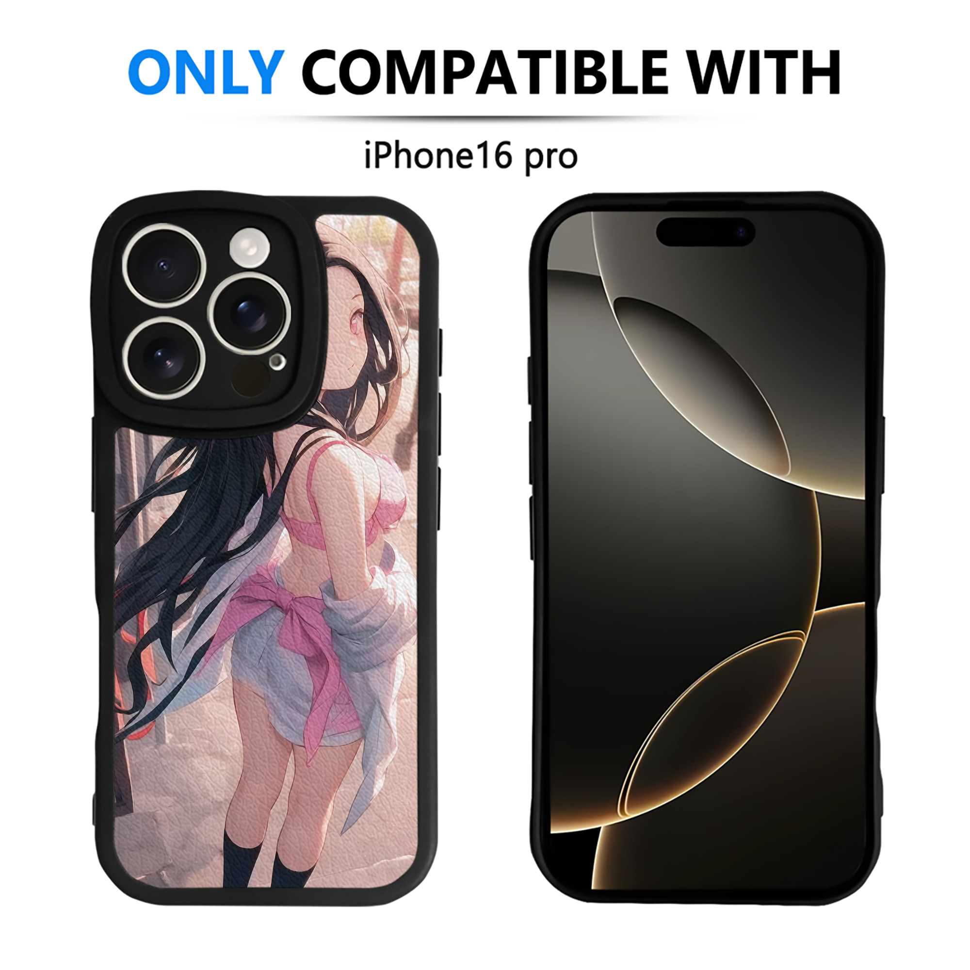 （画像用） 鬼滅の刃（きめつのやいば）竈門 禰󠄀豆子／かまど ねずこ Kamado Nezuko 【iPhone 16シリーズ対応】シリコンスマホケース（レザー調） 材質：シリコン